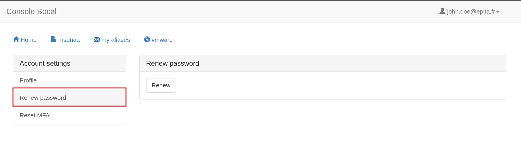 Renew password section